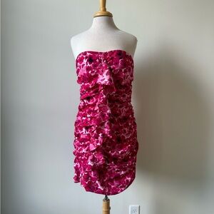 Vibrant Pink Strapless Floral Dress